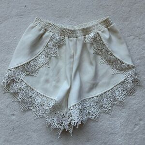 Elegant Cream Lace High Waist Shorts